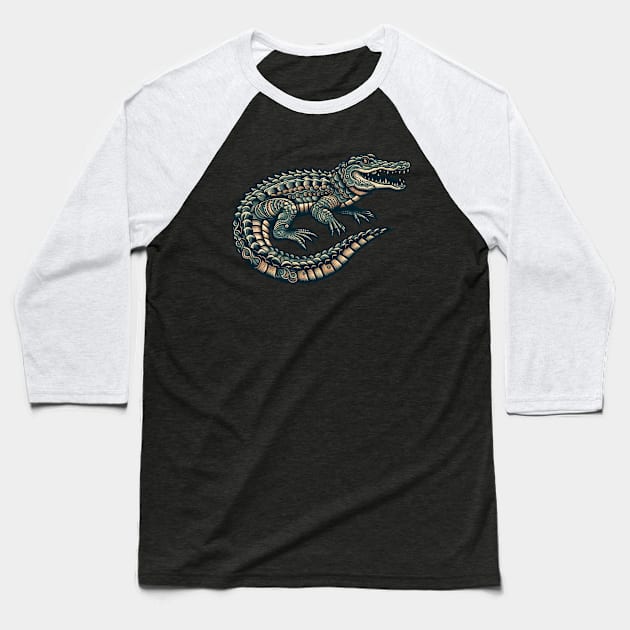 traditional crocodile tattoo Baseball T-Shirt by PinScher